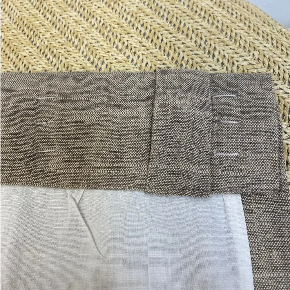 Pottery Barn Emery Linen Curtain 2 Panels 3in1 Flax/Taupe 50x84 Light Filtering